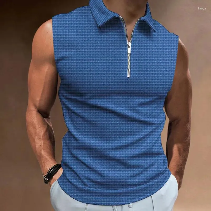 Polos masculinos verão zíper casual moda polo camisa sem mangas regata de alta qualidade camiseta ajuste