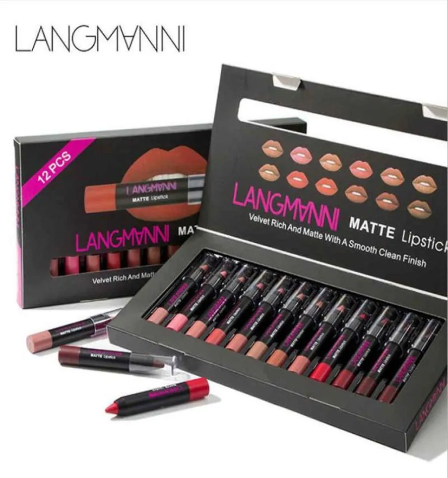 langmanni Waterproof matte Lipstick Pencil kit makeup Matte Lips Pigment Nude Lipstick Long Lasting Mate batom sexy beauty cosmeti2517480