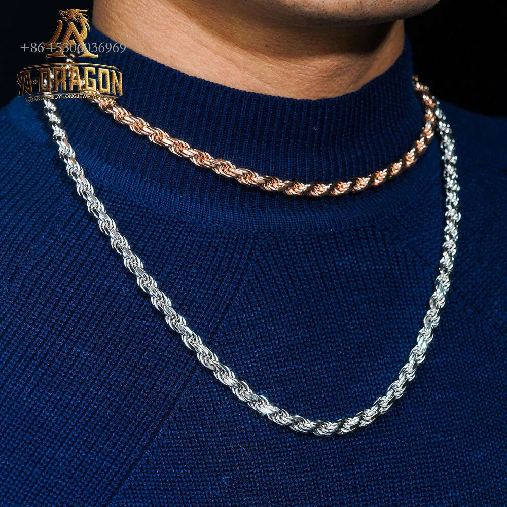 Cut Rose Gold Plated Sier Moissanite Diamond Rope Chain