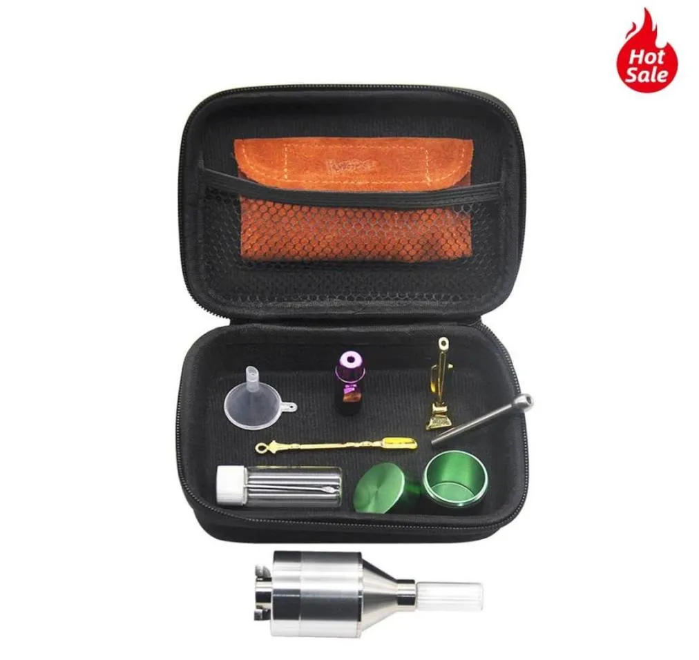 Kit de toile de reniflard à priser, pochette en cuir PU, bouteille de pilule en verre, pot de cachette de tabac, épices en métal, broyeur d'herbes de tabac, reniflard en métal5092267