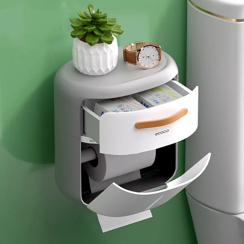 Toilet Paper Storage Holder With Drawer Wall Mount Waterproof Tissue ...