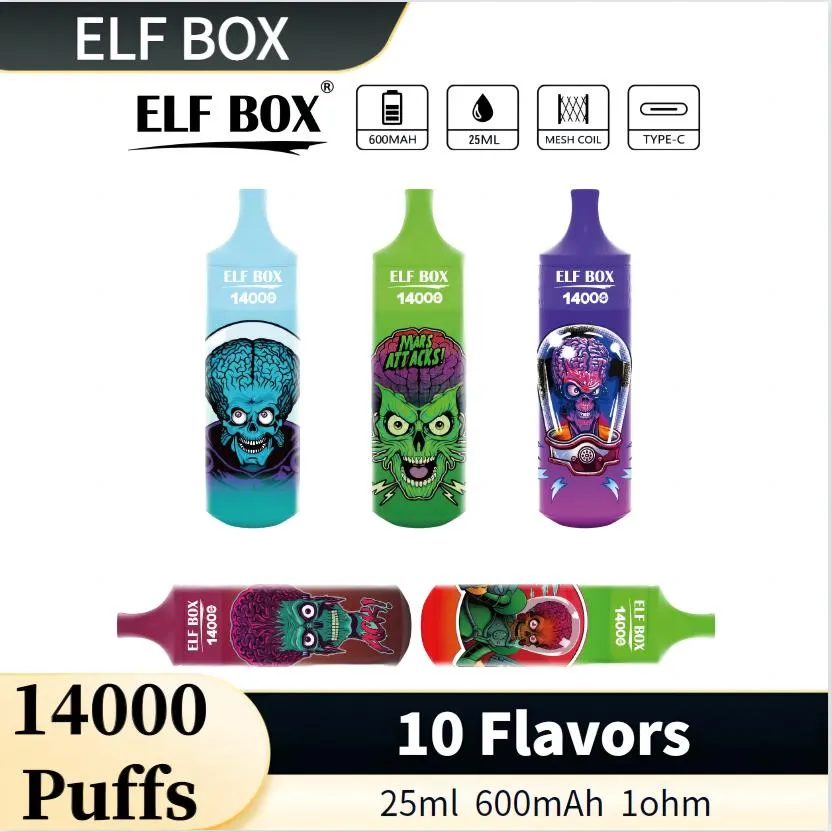 24 -godzinna wysyłka Vape Box Oryginalne pudełko elfowe Pro 14000 Puffs ekran wyświetlacza 10 Smaki jednorazowe E papierosy 1 Ohm do ładowania 0% 2% 3% 5%