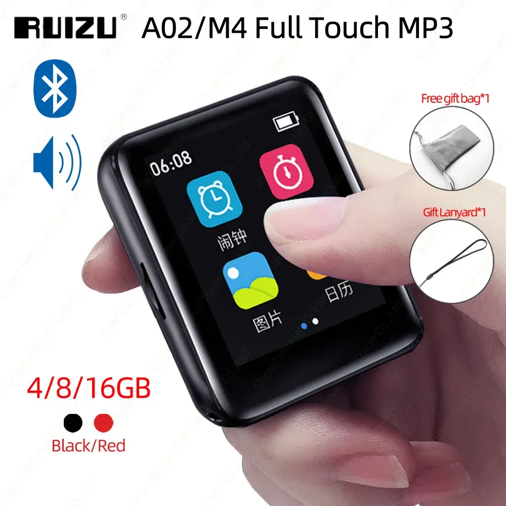 Haut-parleurs Ruizu A02 M4 Scran tactile complet Bluetooth 4.0 Player mp3 Portable Music Player avec haut-parleur FM EBRES VIDÉO MINI WAMKMAN