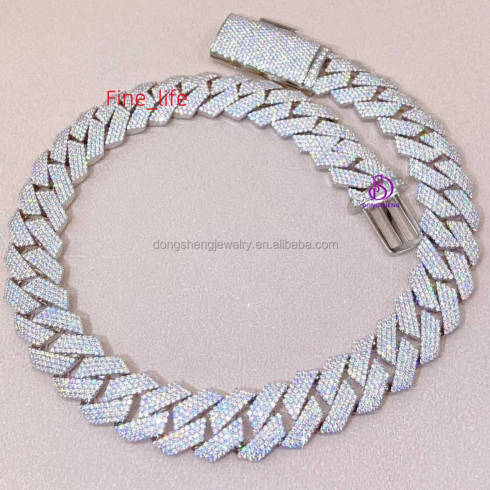 Ventes directes d'usine de haute qualité Hip hop chaîne cubaine 18mm 20mm argent 925 bijoux Vvs Moissanite diamant collier pour hommes