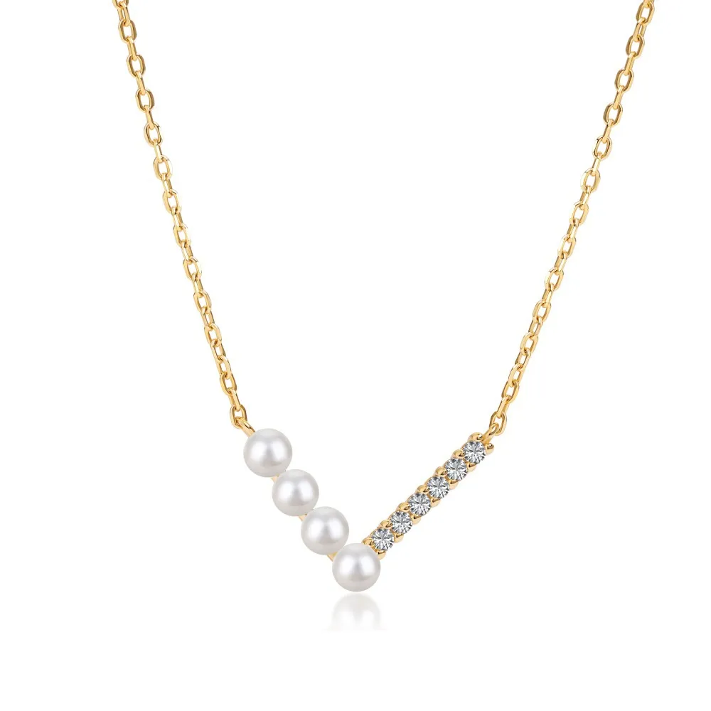 Großhandel Modeschmuck Zirkonia 18K vergoldete Halskette 925 Sterling Silber V Muschelperlen Halsketten für Frauen