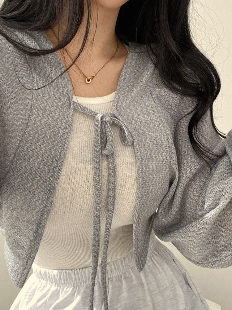 Cardigans Thin White Cardigan Women Summer Sunscreen Laceup Lantern Sleeve Knitwear Top Ladies Korean Style Casual Elegant Coat From 13 8 DHgate