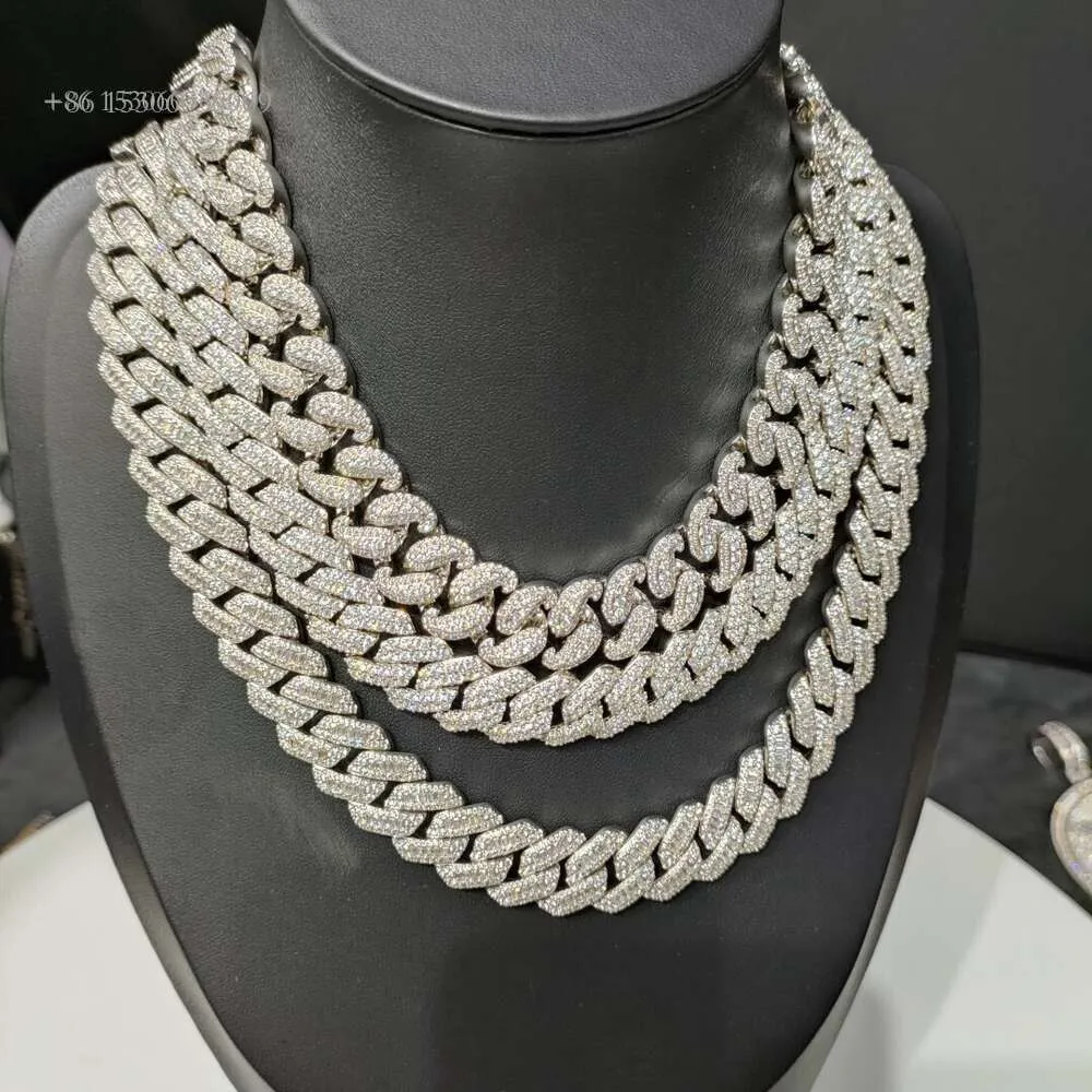 Dobra jakość 16 mm szterling sier vvs moissanite diament mrożony na okręgu Miami Cuban Link Naszyjnik dla mężczyzn