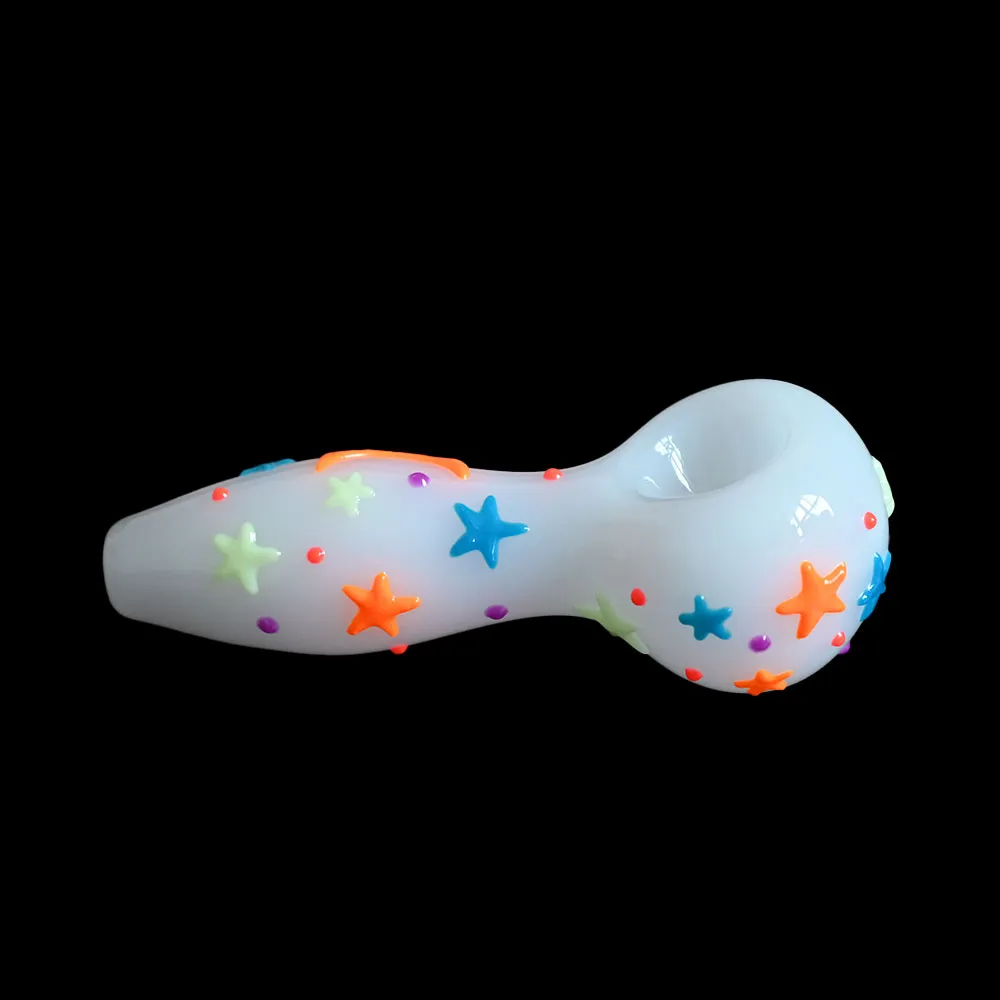 1 Stück, 4 Zoll farbige handgezeichnete Glaswasserpfeife, süßes Stern-Mond-Muster mit im Dunkeln leuchtendem Borosilikatglas-Bong, Glas-Wasserpfeife, Rauchzubehör