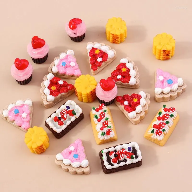 Charms 10 Stück süßes Harz Miniatur-Lebensmittel Snacks Mini-Kuchen für Kinder BJD Puppe Küchenspielzeug handgefertigtes DIY-Schmuckherstellungszubehör