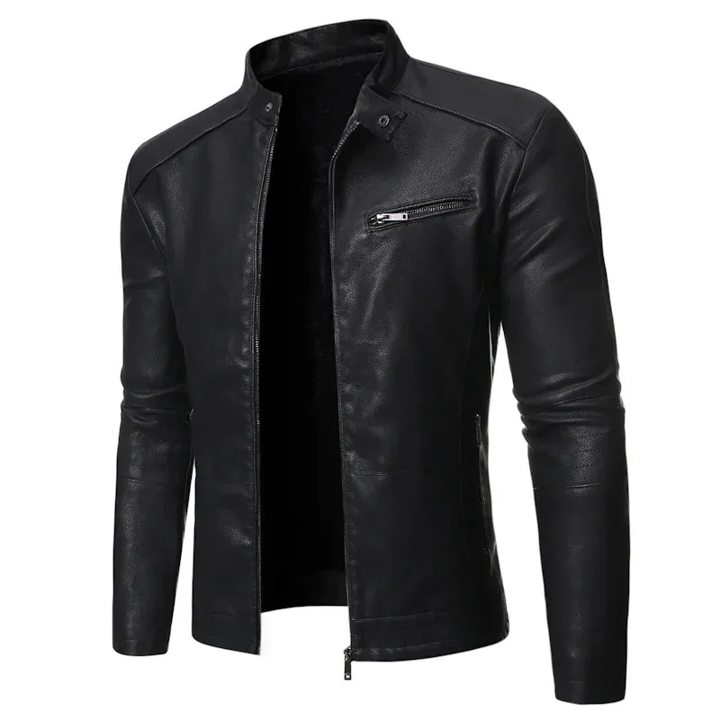 Men's PU Leather Jacket: Casual Biker Coat, Slim Fit, Stand Collar,  Spring/Autumn Outwear, Solid Color, Plus Size M-3XL Hot Sale!