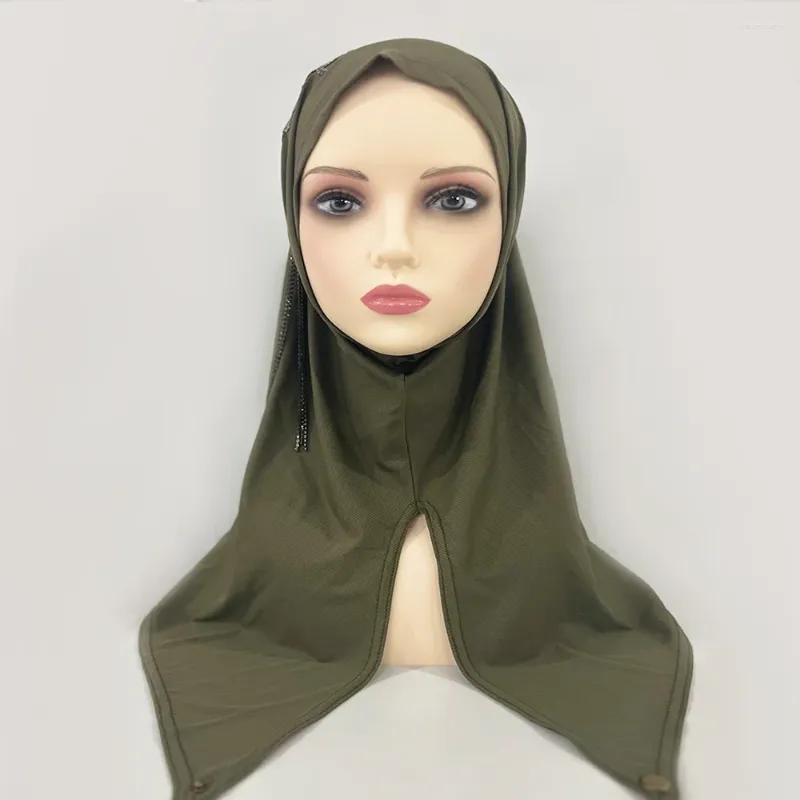 Этническая одежда, двухцветный головной платок с кисточками и листьями, нейлоновый высокоэластичный женский хиджаб со стразами, малайский однотонный шарф с разрезом спереди