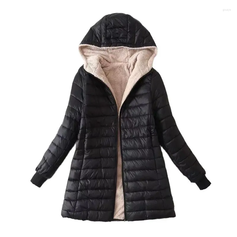 Women's Trench Coats 2024 Autumn Winter Jacket Parkas Women Cotton-padded Clothes Fleece Thicken Hooded Feminine Double-deck Warm Tops