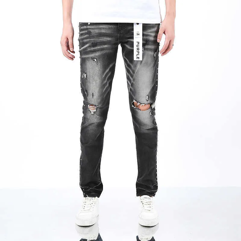 Tasarımcı Mens Jeans Lüks Marka Mor Adam Mor Marka Erkekler Modaya Modeli Yepyeni Yaşlanma Karşıtı Delik Slim Fit Sıradan sıkı kot pantolon