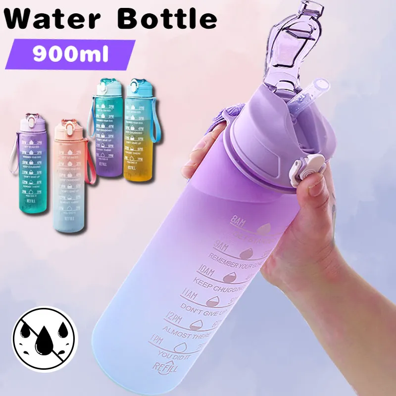 시간 마커가 포함 된 900ml 스포츠 물병 야외 스포츠 피트니스 BPA 무료를위한 동기 부여 휴대용 물병