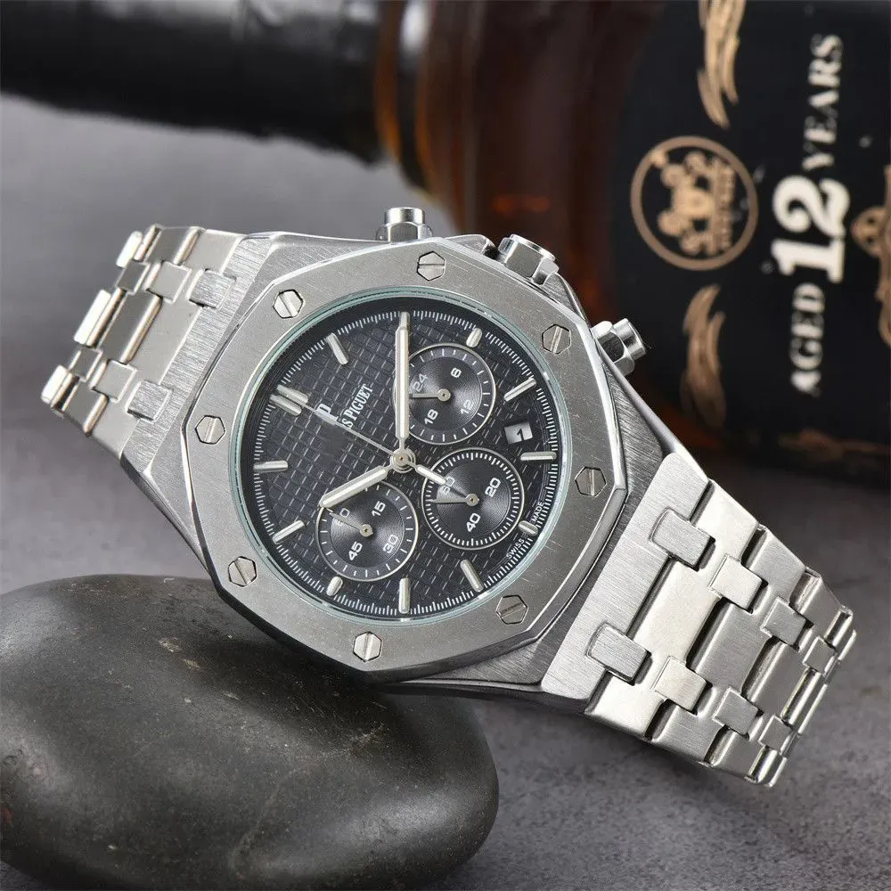 Haute qualité Luxe Top Marque AP Hommes Montres En Acier Inoxydable Calendrier Saphir Automatique Designer Mouvement Multifonction Chronographe Homme Montre