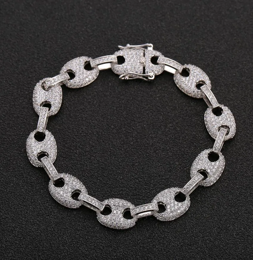 Bransoletowa miedziana miedziana z cyrkonu Materiał miedziany Złoty srebrny kolor Bling CZ Men Hip Hop Bracelets1523475