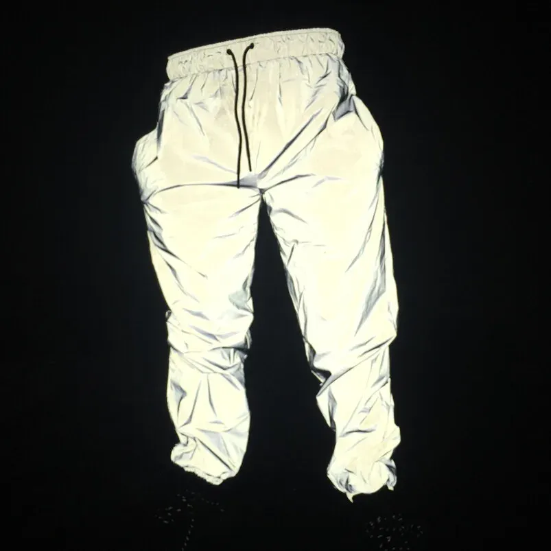 Pants Autumn Men Casual Reflective Pants Hip Hop Joggers Women Full Reflective Hiphop Dance Trousers Night Club Pants Stage Costume