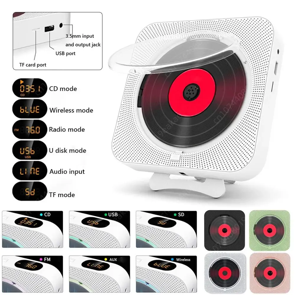 Lecteur KC909 Lecteur de musique CD Radio FM sans fil 5.1 Bluetooth Compatible prise stéréo 3,5 mm Prise en charge du disque U Lecture de carte TF avec support