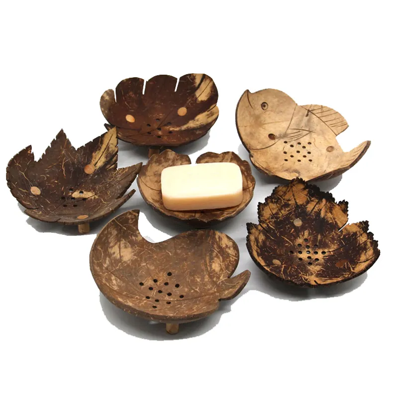 Porte-savon rétro en bois, porte-vaisselle en forme de noix de coco, artisanat de bricolage, 5 styles S s s