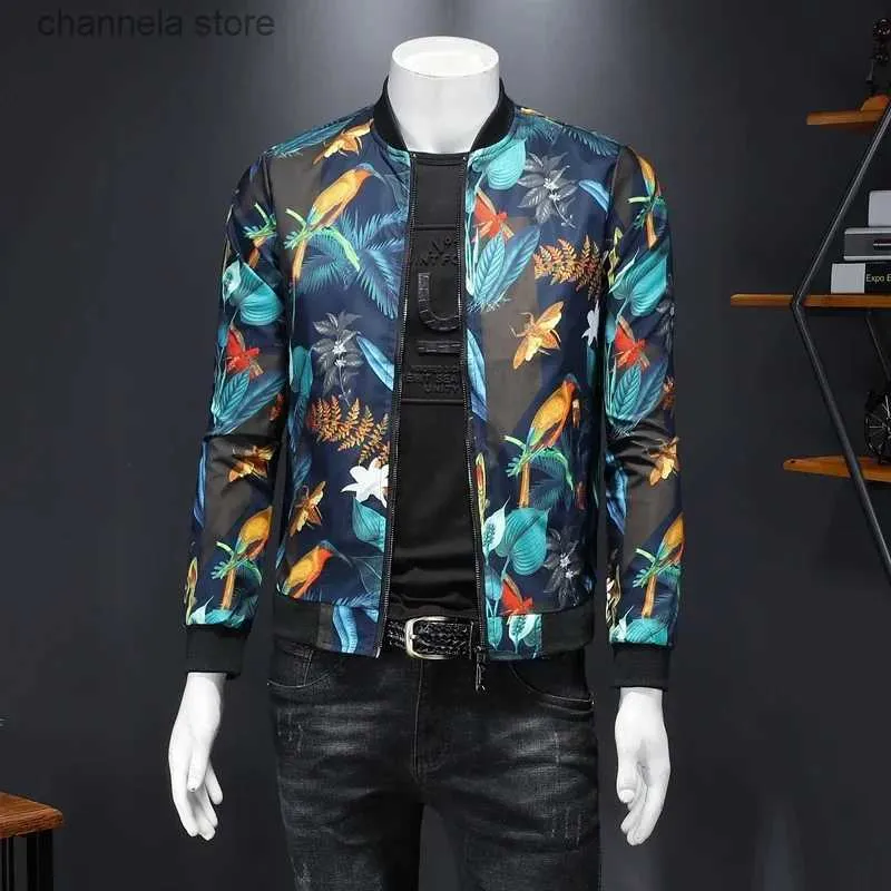 Kurtki męskie 2023 jesień nowa męska kwiatowa kurtka drukowana vintage klasyczny projektant mody Bomber Jackets Men Men Party Club strój Ropa Hombre 6xl T240227