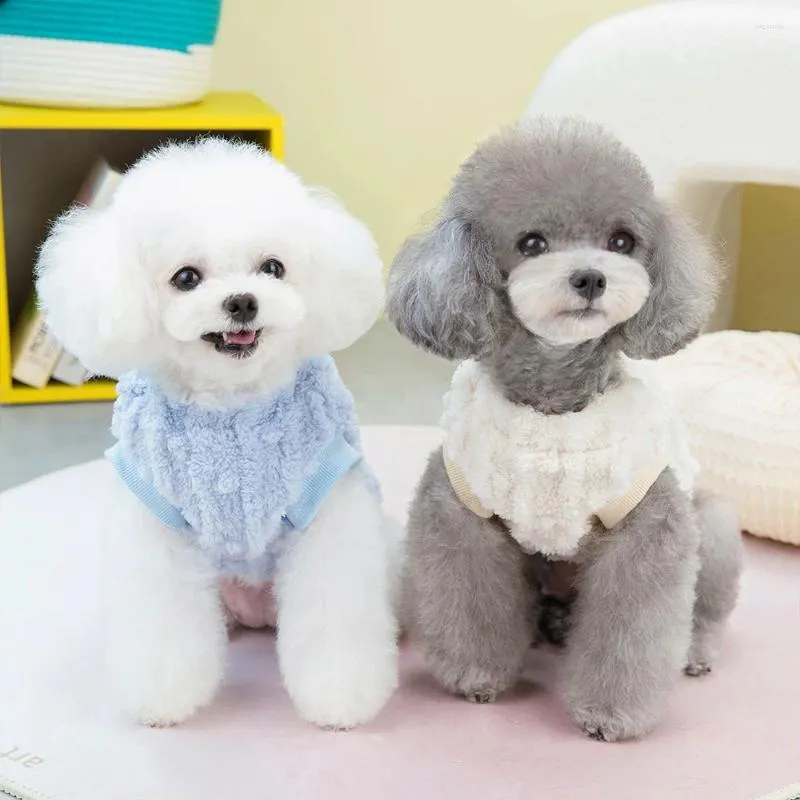 Dog Apparel 2024 Winter Warm Pet Fleece Clothes Cat Coat Cute Solid Color Sweatshirt For Small Medium Dogs Teddy Bichon Pullover