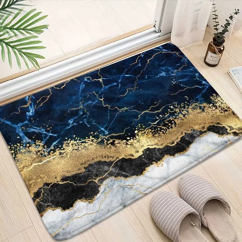 Bath Mats Non Slip Bathroom Mat Marbling Absorbent Bath Rug Contemporary Art Indoor and Outdoor Anti-skid Floor Pad Home Room Mats Decor