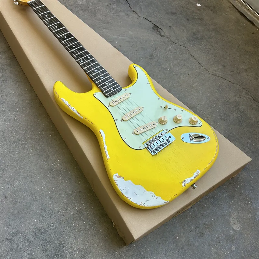 Nouveau produit ruine guitare électrique en jaune antilope, livraison gratuite en gros et au détail