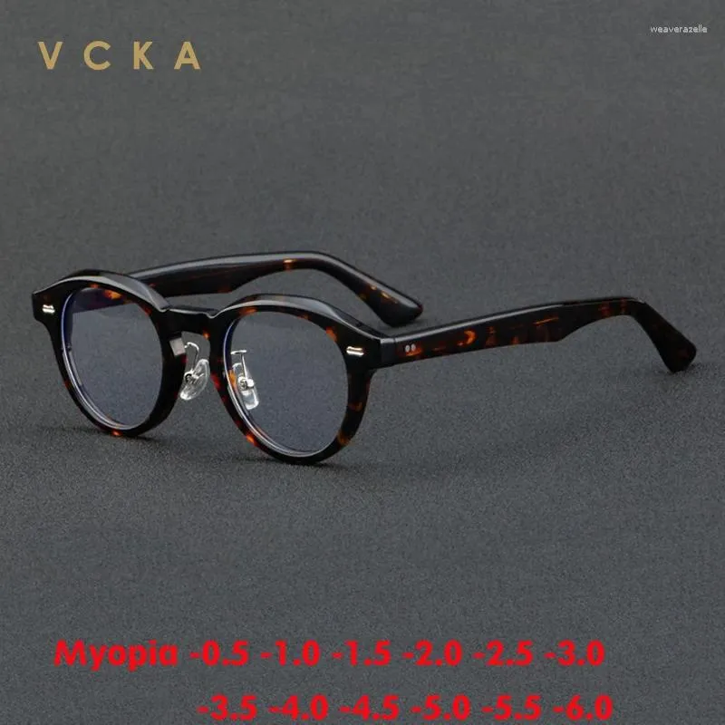 Lunettes de soleil VCKA Round Vintage Myopia Lunettes Cadre Acétate Hommes Optique Prescription Lunettes Femmes Luxe Mode Lunettes -0.5 À -6.0