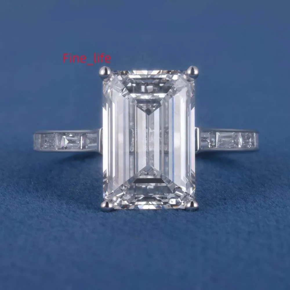 Fine Jewlary Real S925 Gümüş 10K 14K 18K Katı Dolu Altın 4.5Ct Emerald Cut Moissanit Elmas Bulgu Yüzüğü