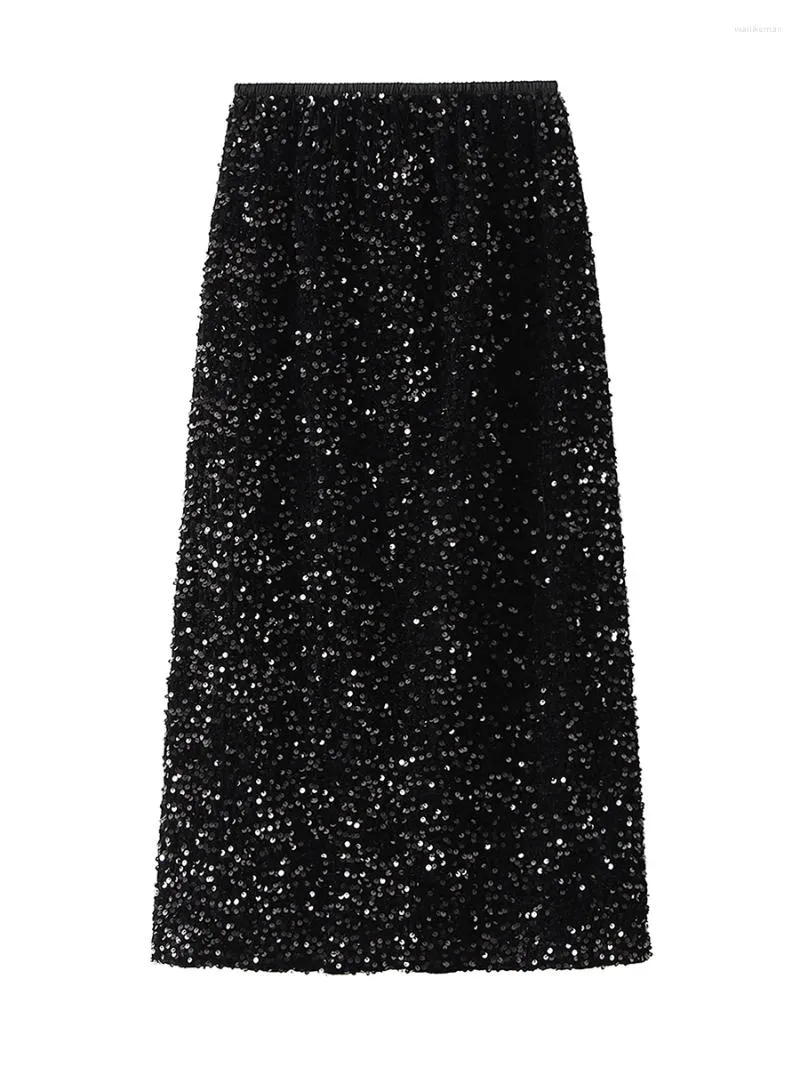 Saias Mulheres S Sparkly Lantejoulas Midi Saia Cintura Alta Glitter Lápis Bodycon Formal Cocktail Party Slit