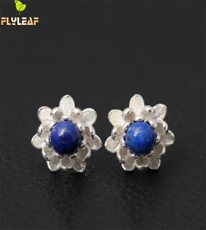 925 Sterling Silver Lapis Lazuli Lotus Flowers Stud Earrings For Women Elegant Lady Prevent Allergy Sterlingsilverjewelry 2106162491777