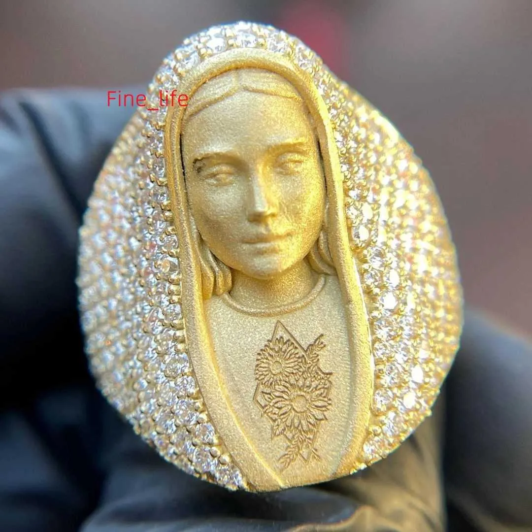 Anpassade kvinnor 3D Face Diamond Ring Real VVS Moissanite Diamond Studded Champion Ring 925 Silver Anpassa Moissanite Ring