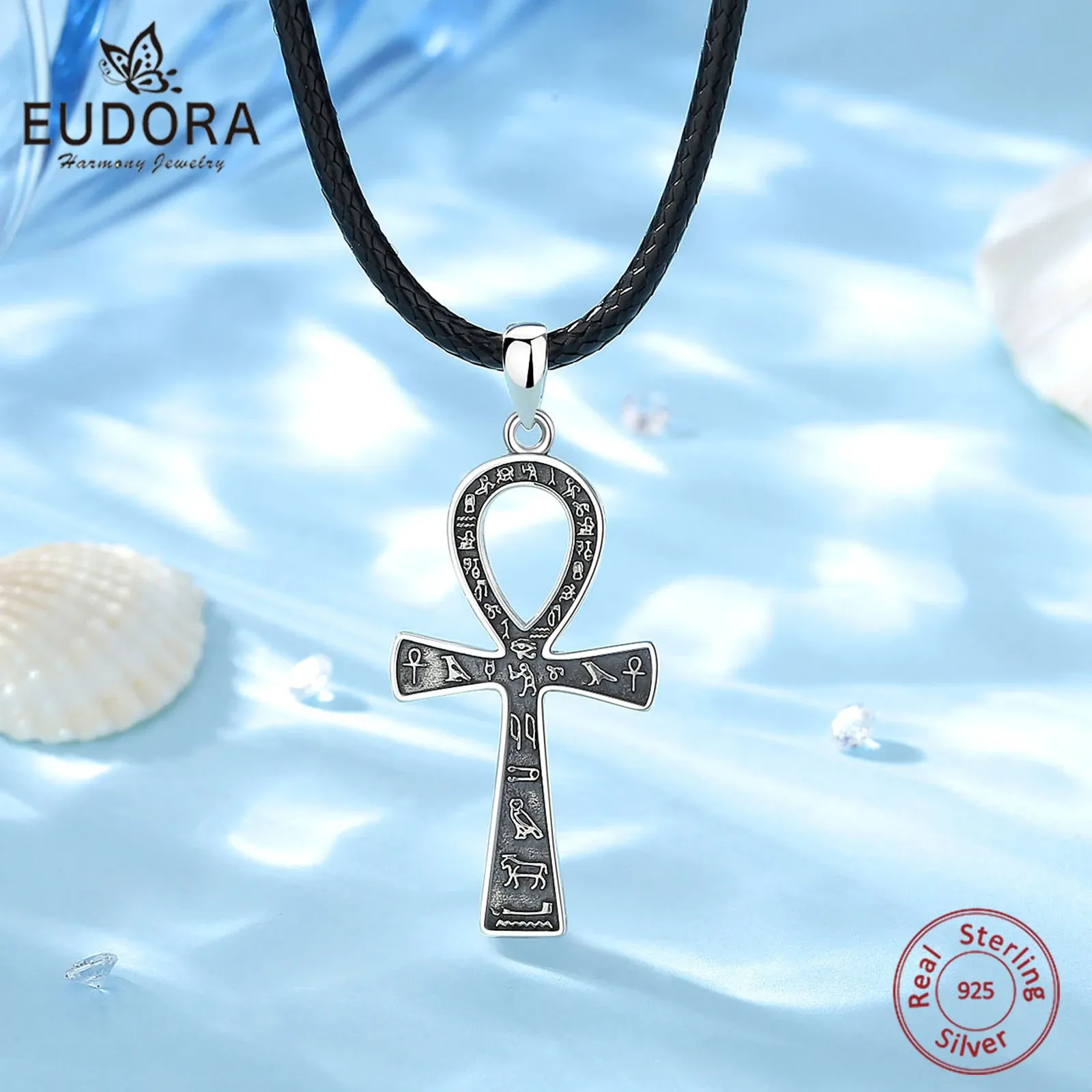 Kettingen Eudora Sterling Sier Oude Egyptische kruisketting voor vrouwen Man Fijne Ankh Cross Amulet Hanger Persoonlijkheid Sieraden Cadeau