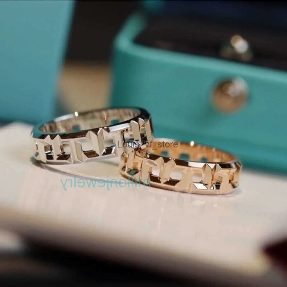 Band Rings Eb5k Double T Sterling Sier Plated Gold Wide Same Hollow Lattice Ring Hand Jewelry iffanyisms H24227