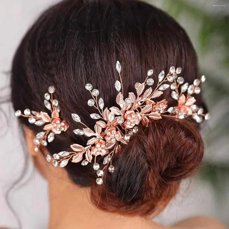 Conjunto de brincos de colar pente de cabelo de flor com 2 pinos em forma de U strass casamento nupcial NA