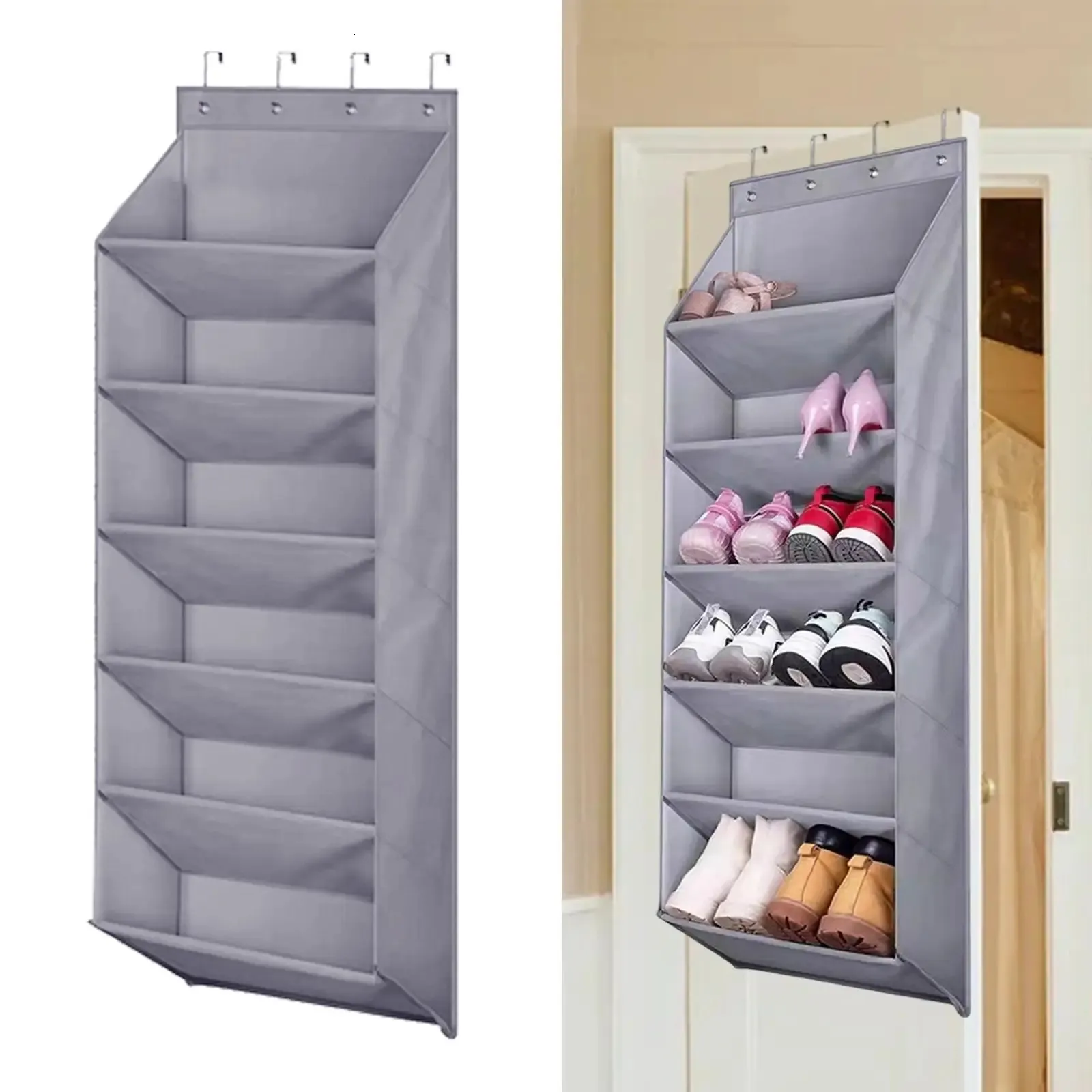 Organisateur de chaussures sur porte avec grand porte-chaussures à 6 poches profondes pour porte de placard pliable 16 paires sac de rangement suspendu réutilisable 240223