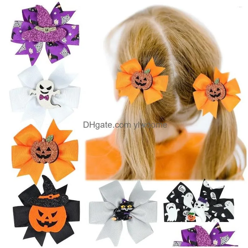 Hair Accessories 2Pcs Children Clips Big Bow Hairclip Baby Barrettes Bb Clip Little Girl Halloween Gift Kids Teen Hairpin Drop Delive Dhrwp