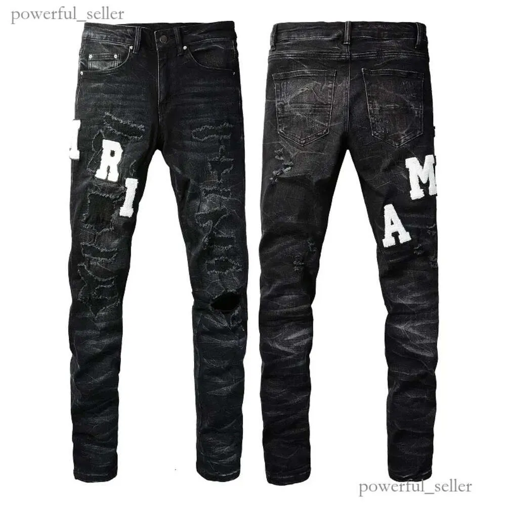 Amirj Jeans Luxus-Designer-Jeans mit Aufnäher, gleicher Stil wie Prominente, Herren-Stretchhose, Modemarke, passend für Amirs Jeans, lockere Hose mit geradem Bein, 593