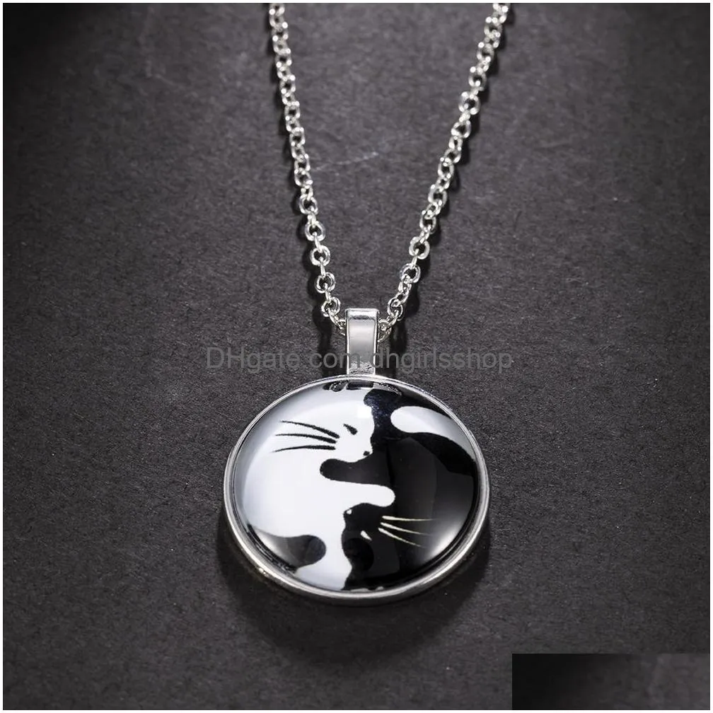Pendant Necklaces New Animal Statement Necklace For Women Fashion Woman Men Yin Yang Cat Pendant Choker Necklaces Jewelry Gift With Li Dhxyi