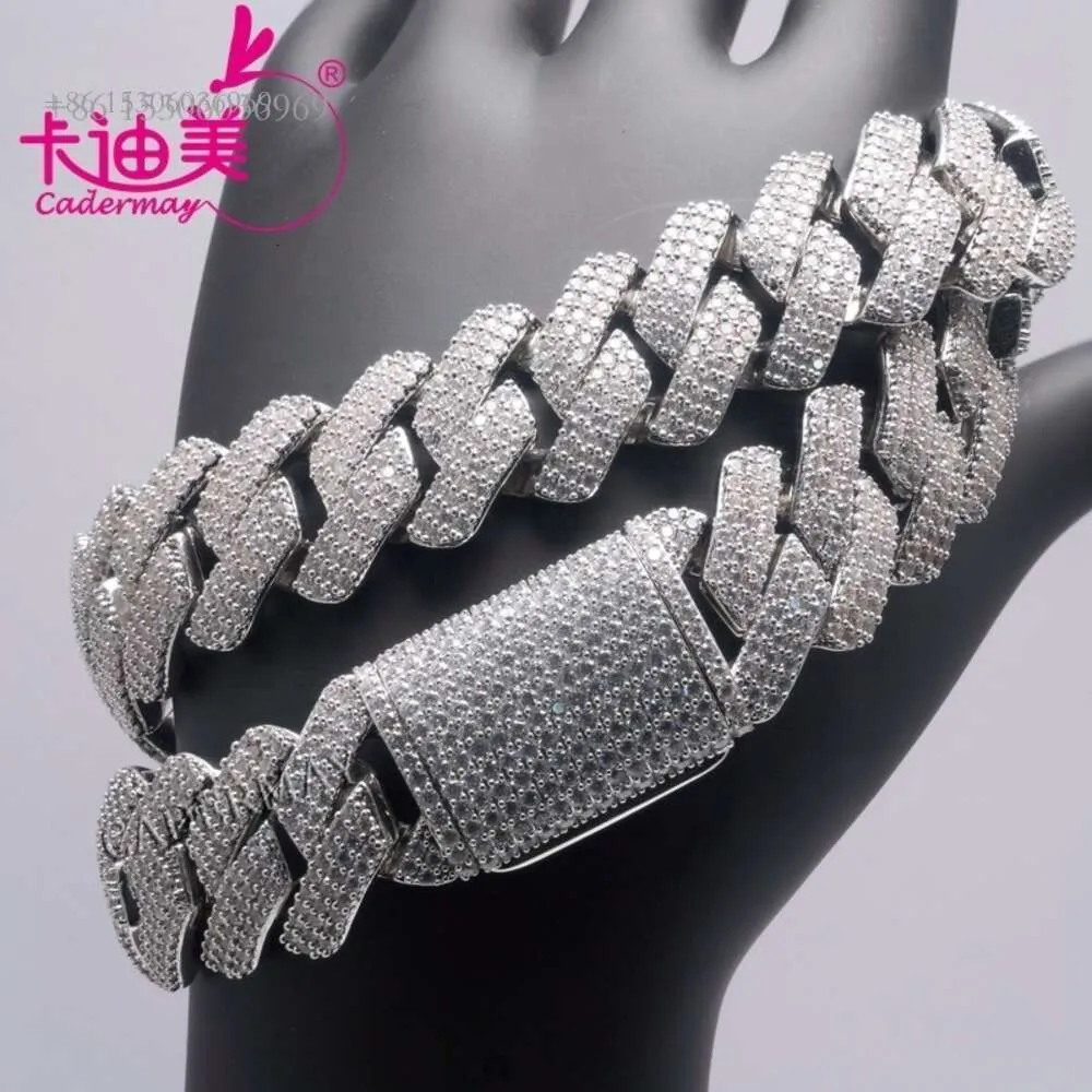 12Mm Sier Necklace Hiphop 3 Rows White Moissanite Iced Out Cuban Link Chain Men Gifts