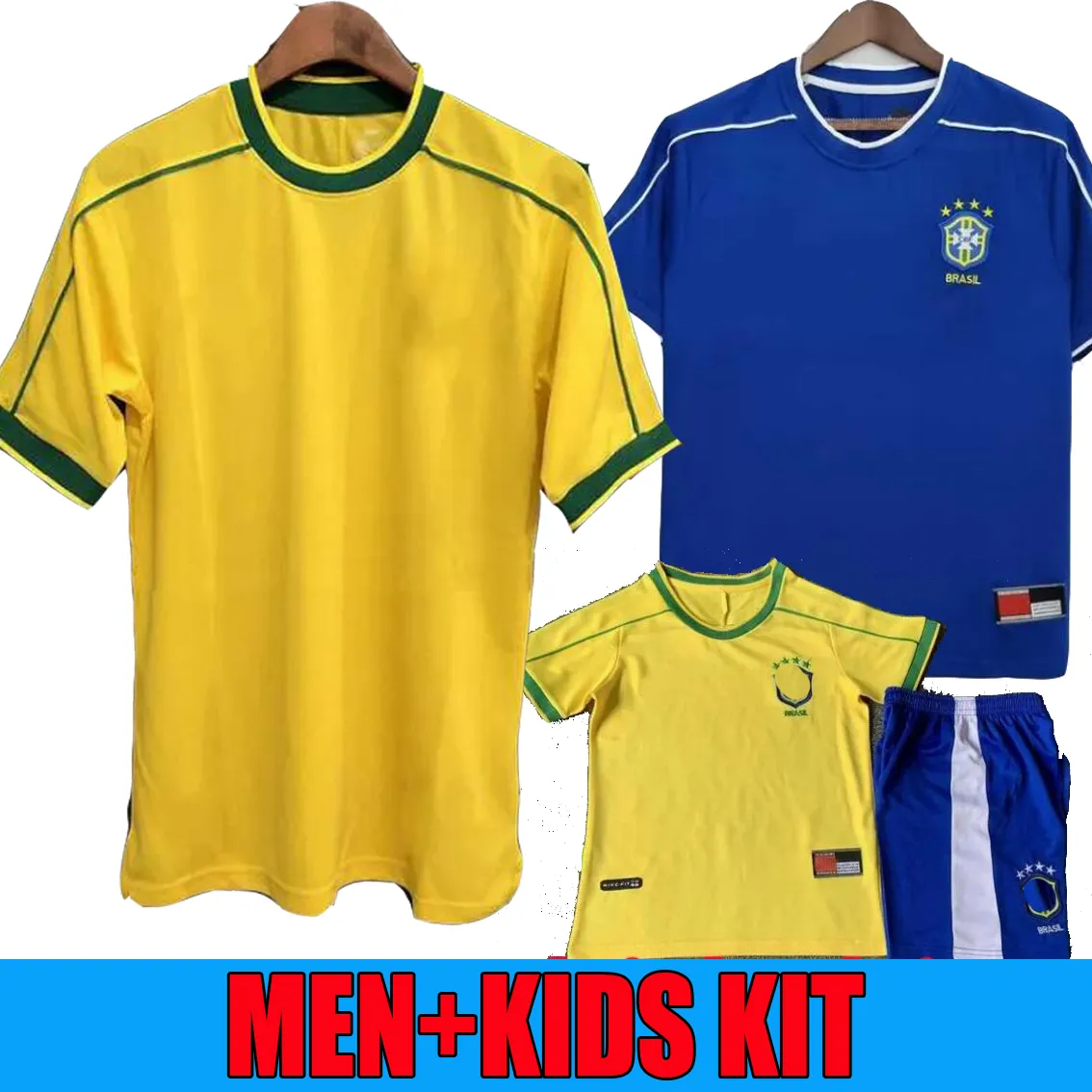 1998 Retro Brasil Soccer Jerseys Carlos Romario Ronaldo Ronaldinho Camisa de Futebol Home Away Brazils Rivaldo Adriano Men Kids Football Shirts