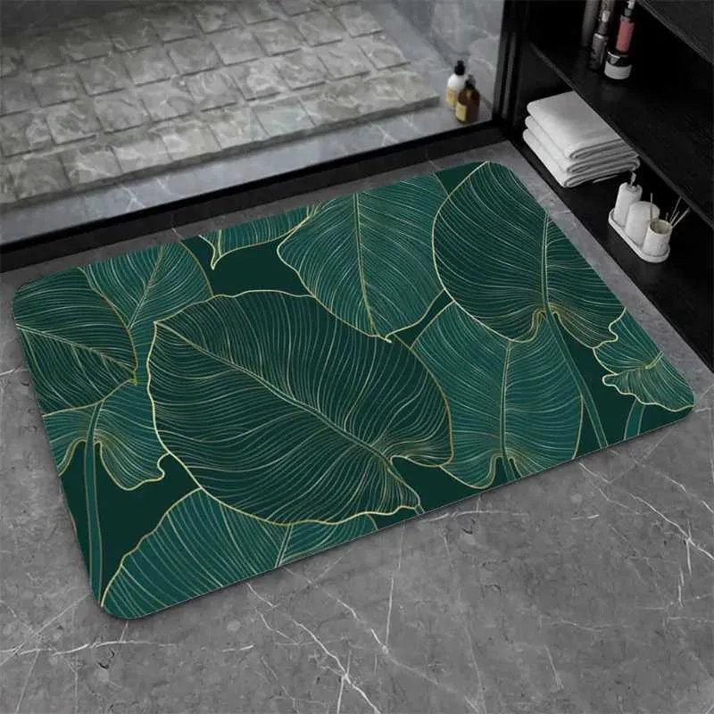 Bath Mats Bathroom Mat Non-slip Bath Doormat Floor Mats Leaves Patterned Indoor Carpet Suitable For Bathroom Kitchen Bathhouses Home Decor