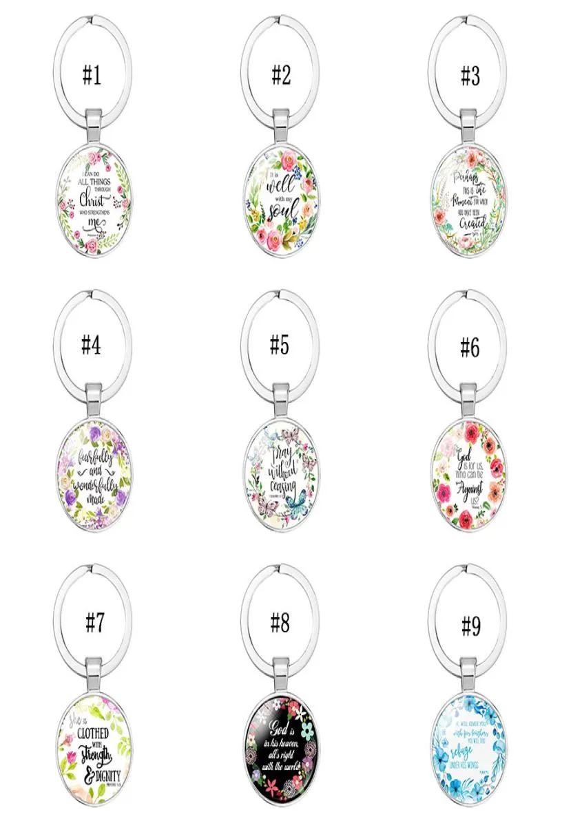 2019 Catholic Rose Scripture keychains For Women Men Christian Bible Glass charm Key chains Fashion religion Jewelry accessories9101373