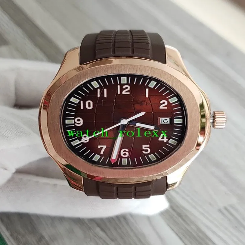 Luxury New Aquanaut 5167R-001 5167R Brown Dial Asian 2813 Automatic Mens Watch Rose Gold Case Brown Rubber Strap Gents Sport Watch228o