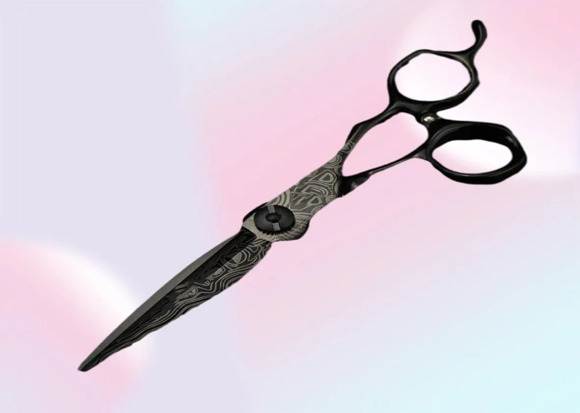 Professionelle 6-Zoll-Haarschere, gehobene schwarze Damaskus-Schneidschere für Friseure, Haarschnitt-Ausdünnungsschere, Friseur7320023