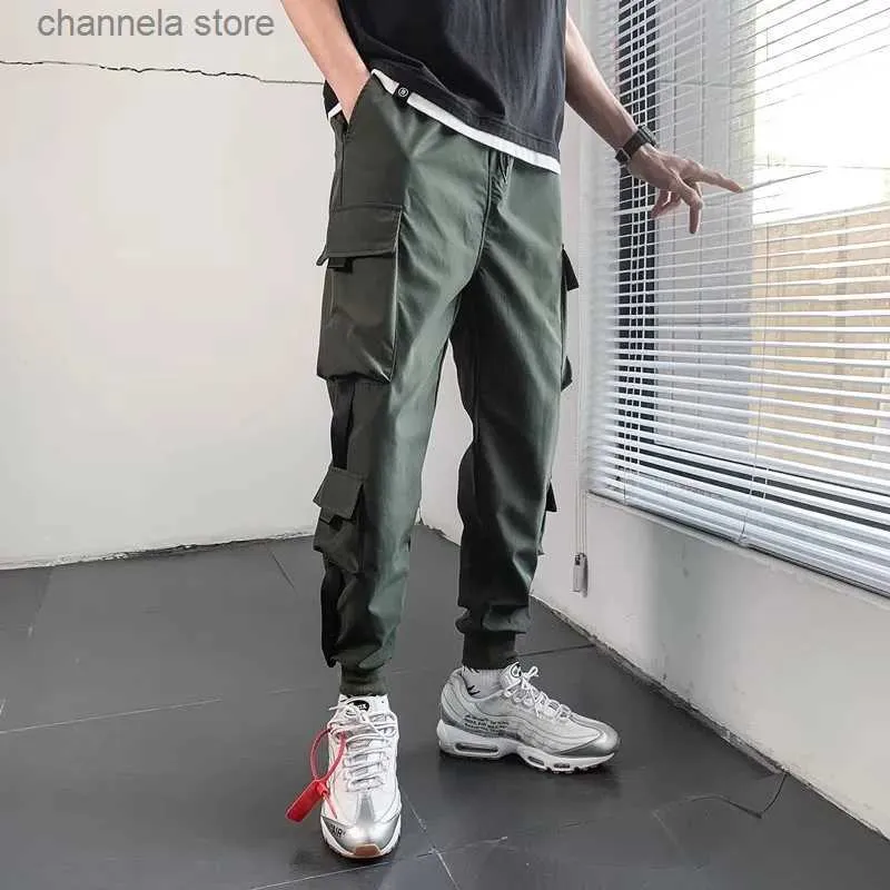 Men's Pants 2023 Spring Hip Hop Joggers Cargo Pants Men Harem Pants Multi-Pocket Ribbons Man Sweatpants Streetwear Casual Mens Pants T240227