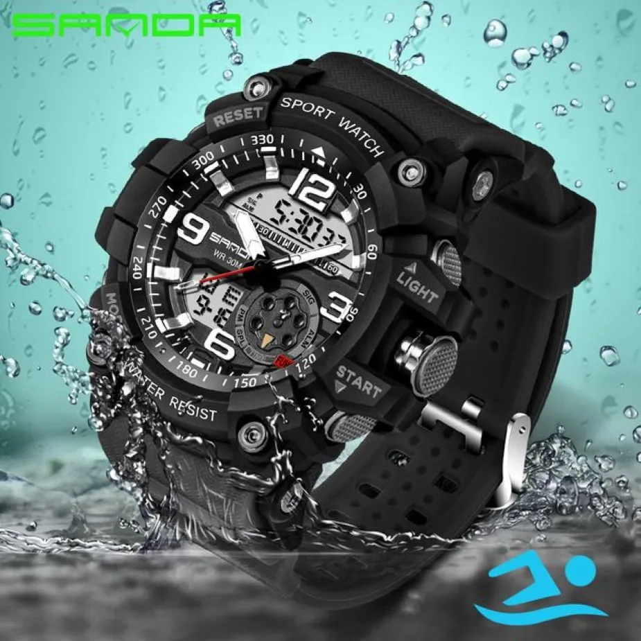 SANDA montre numérique hommes militaire armée Sport montre résistant à l'eau Date calendrier LED électronique montres relogio masculino247S