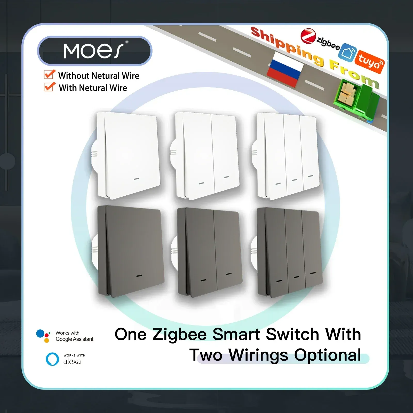 Control MOES Tuya ZigBee Smart Light Switch No Neutral Wire No Capacitor Needed Smart Life 2/3 Way Works with Alexa Google Home 2mqtt