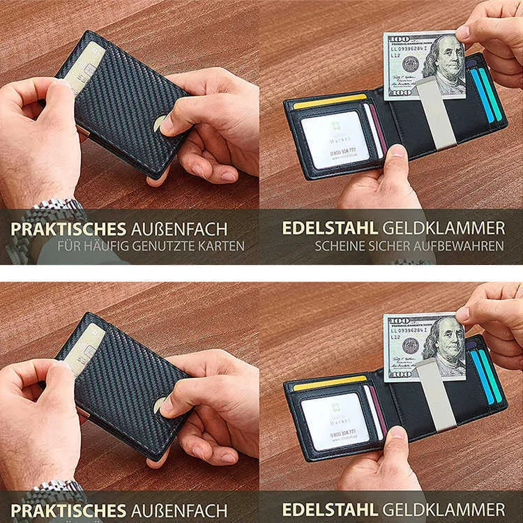 Carbon fiber men's dollar clip multi-card RFID anti-magnetic card bag multi-card thin document wallet Q240227