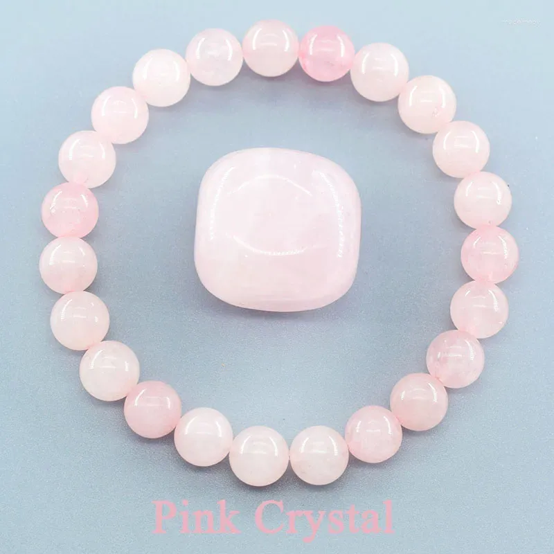 Bracelets à maillons en poudre de Rose naturelle, cristal de Quartz, pierre extensible, cordon élastique pour femmes, bijoux, perles, cadeau d'amoureux